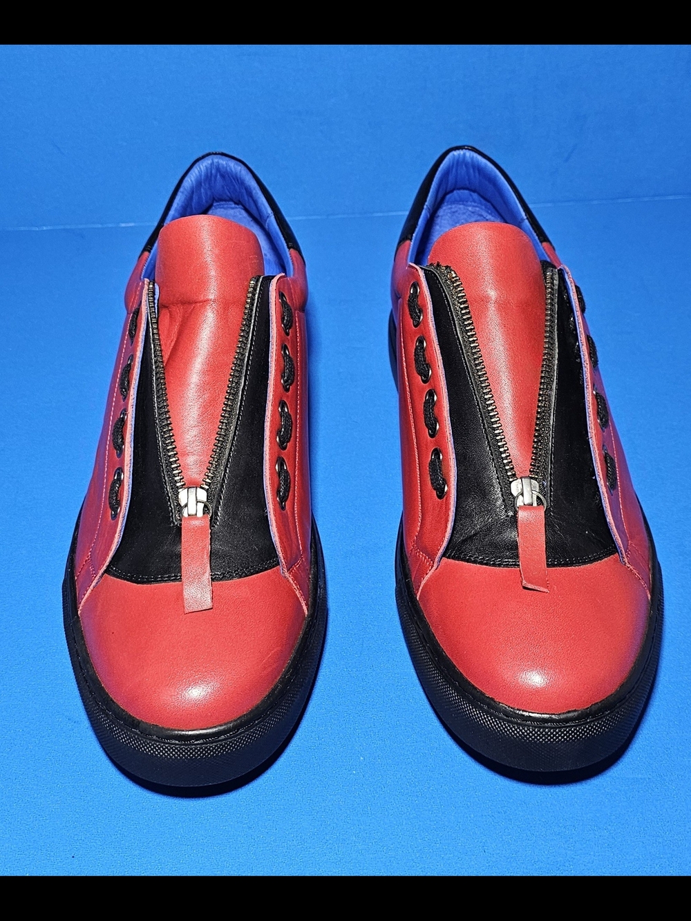 Maceoo Paris Men’s Red-Black Leather Zip Low Top Sneakers Size 12 US.   45 EU